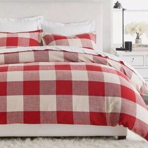 Pottery Barn Red and Cream Buffalo Plaid Check Duvet Cover and Pillowcases, King